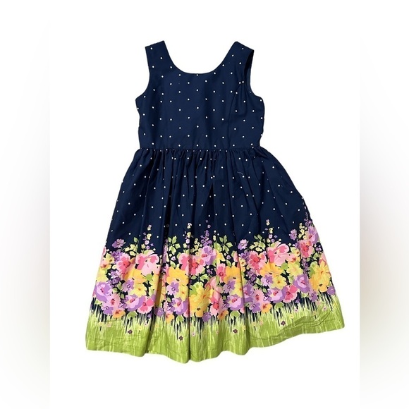 Bonnie Jean Girls Sleeveless Polka Dot Floral Print Dress - Navy Multi size 10 - Picture 1 of 8